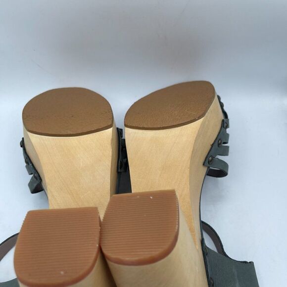 Hinge Parker Strappy leather wooden heel Dusty Blue Sandal 9 - Picture 7 of 11